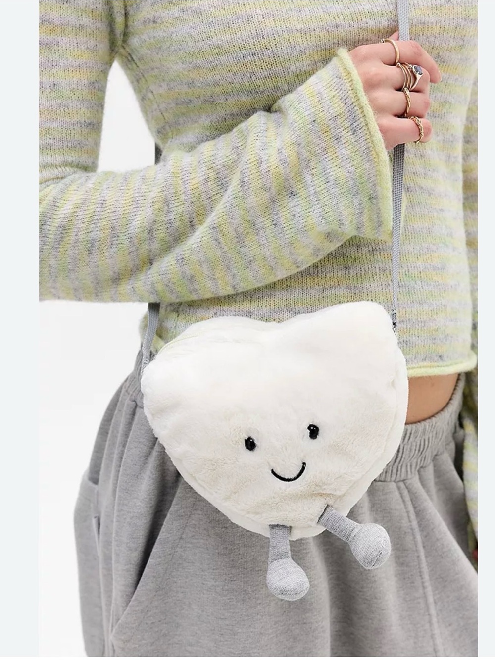 JellyCat Amuseables white Plush Cream Heart Crossbody Bag - White NWT